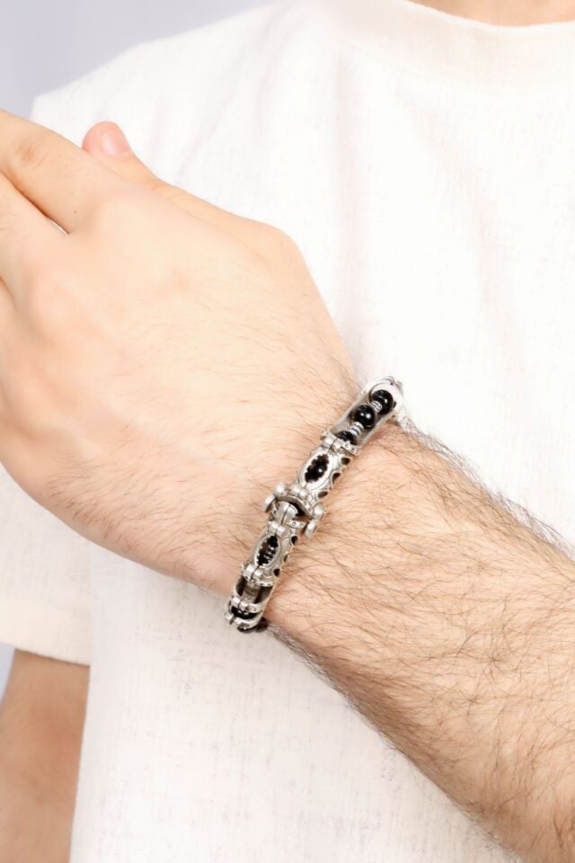 MultiFlex Pro 925 Ayar Gümüş Oniks Doğaltaş Bileklik (ara boncuklu model)