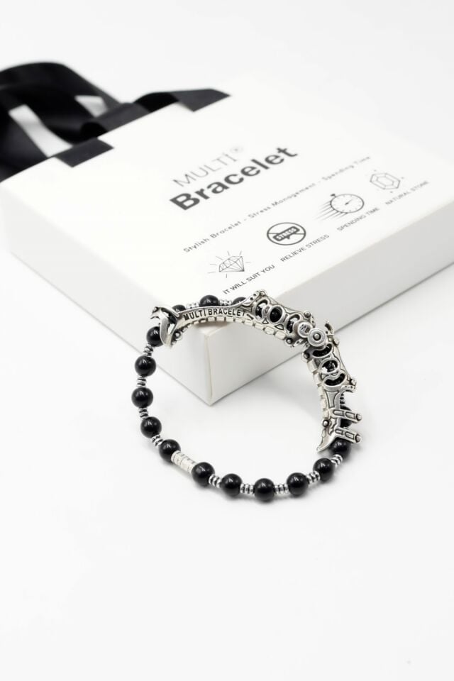 MultiFlex Pro 925 Ayar Gümüş Oniks Doğaltaş Bileklik (ara boncuklu model)