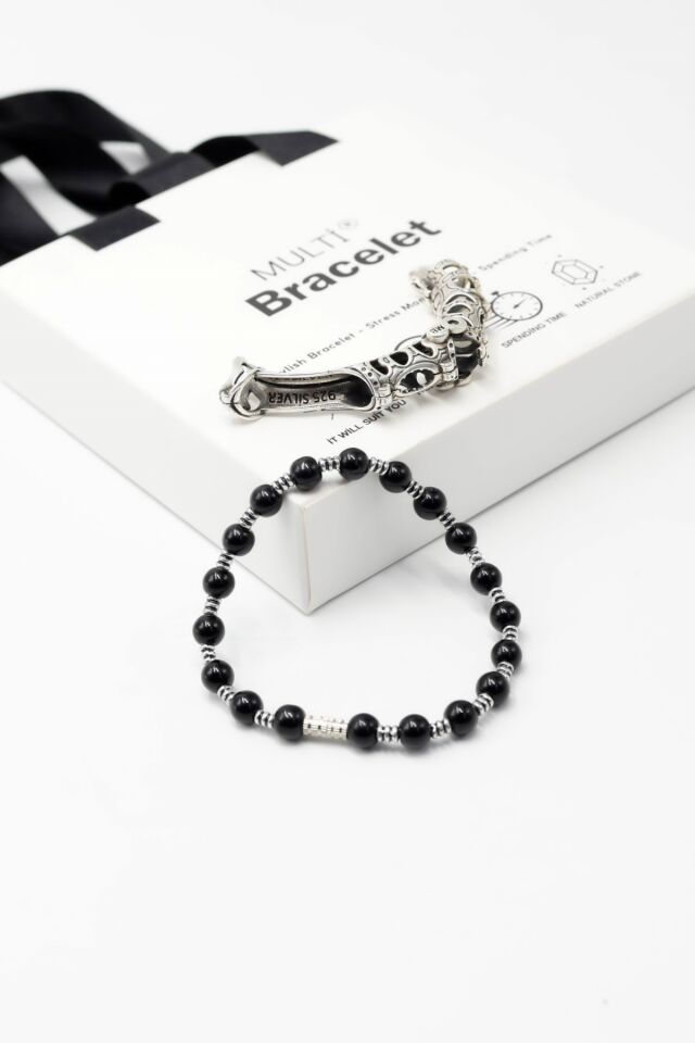 MultiFlex Pro 925 Ayar Gümüş Oniks Doğaltaş Bileklik (ara boncuklu model)