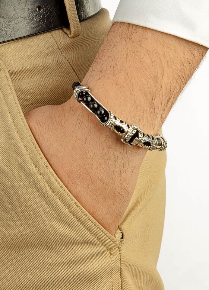 MultiFlex Pro 925 Ayar Gümüş Akik Doğaltaş Stres Bilekliği