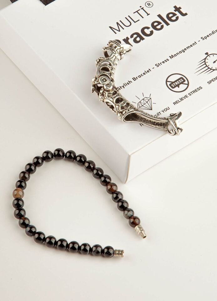 925 Ayar Gümüş MultiFlex Pro Akik Doğaltaş Stres Bilekliği