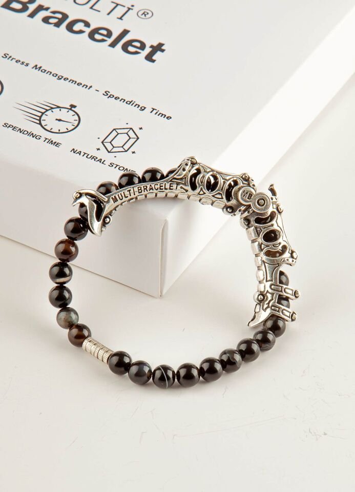 925 Ayar Gümüş MultiFlex Pro Akik Doğaltaş Stres Bilekliği