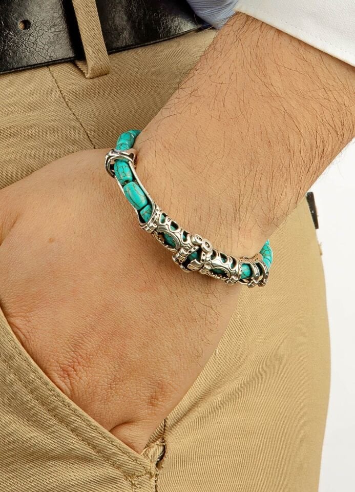 MultiFlex Pro 925 Ayar Gümüş Firuze Doğaltaş Stres bilekliği