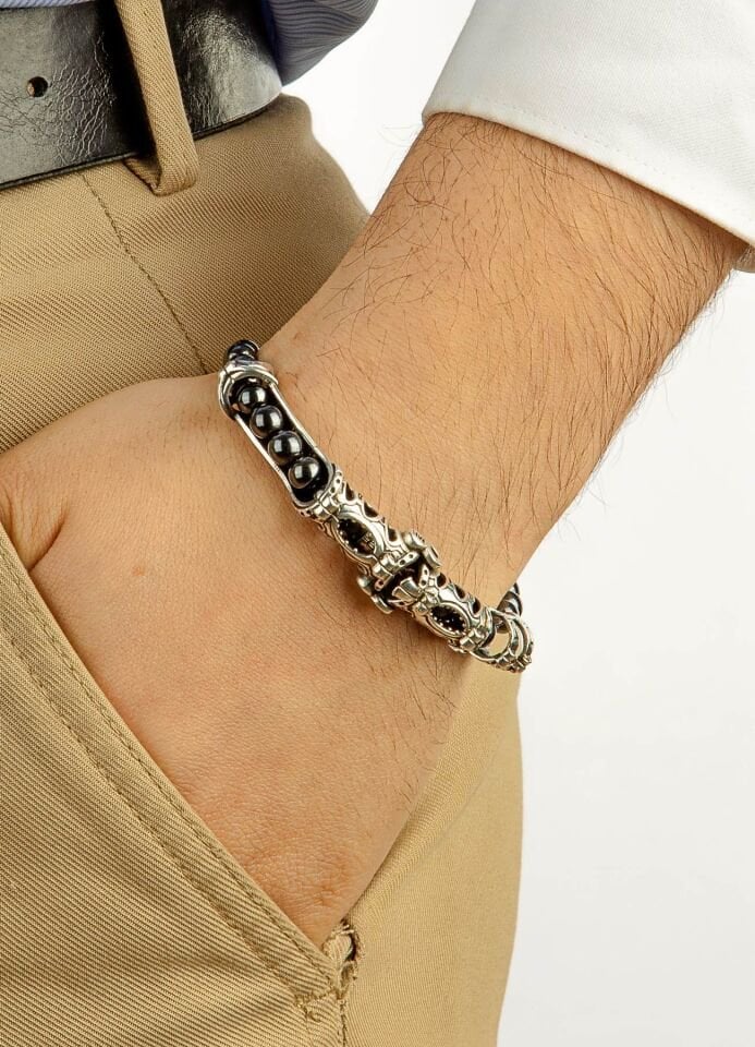 MultiFlex Pro 925 Ayar Gümüş Hematit Taşlı Stres Bilekliği