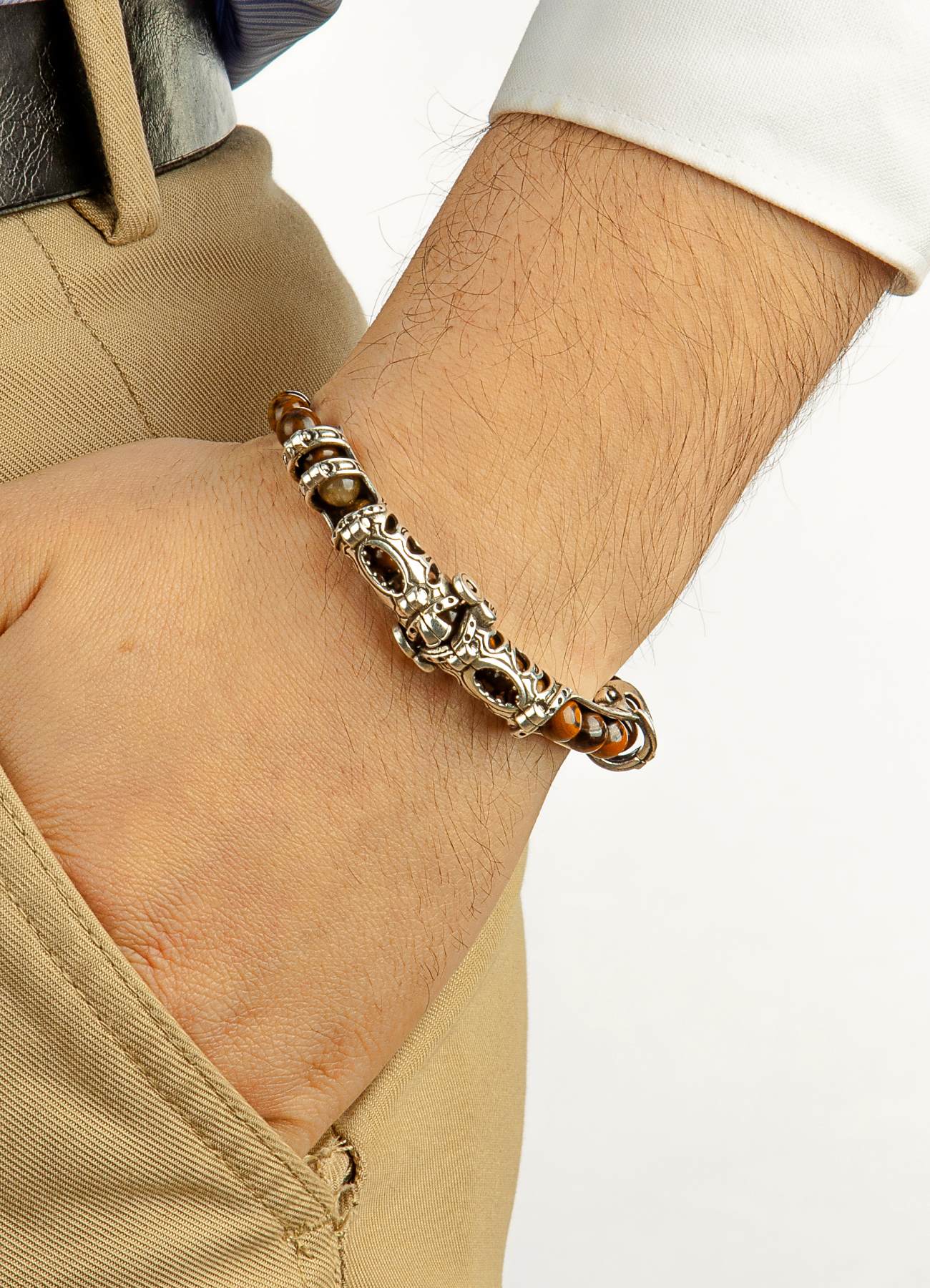 MultiFlex pro 925 ayar gümüş Kaplan gözü taşı Bileklik