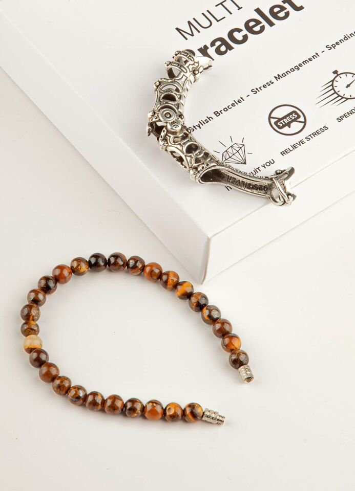 MultiFlex pro 925 ayar gümüş Kaplan gözü taşı Bileklik