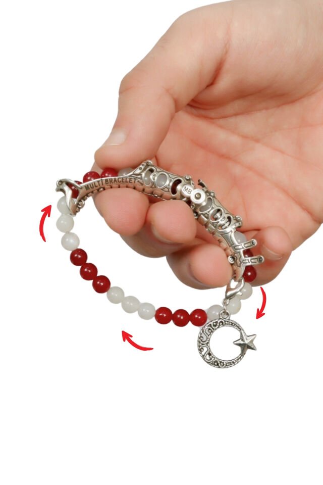 925 Ayar Gümüş  MultiFlex Pro Türkiye Taraftar Doğaltaş Stres Bilekliği