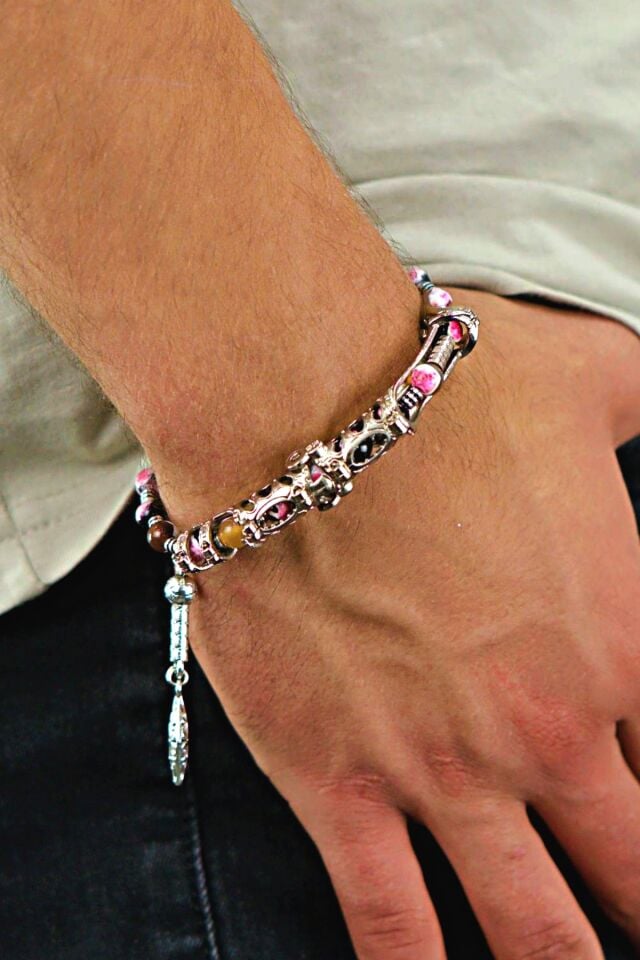 Multi Flex One alacalı Akik taşı Bileklik (ara boncuklu model)