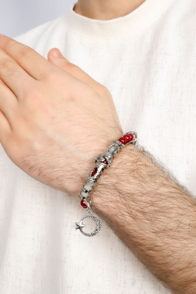 Multi Flex Türkiye taraftar yeşim doğal taş Bileklik (ara boncuklu model)