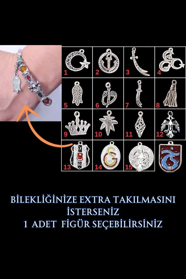 Multi Flex One Türkiye taraftar yeşim doğal taş Bileklik (ara boncuklu model)