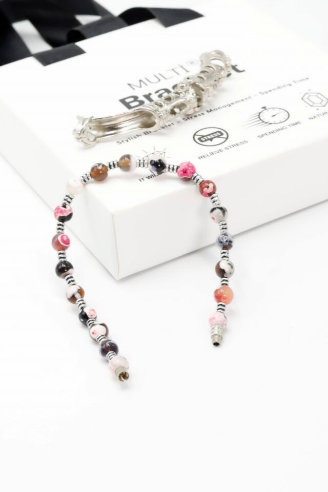 Multi Flex One renkli Akik taşı  Bileklik (ara boncuklu model)