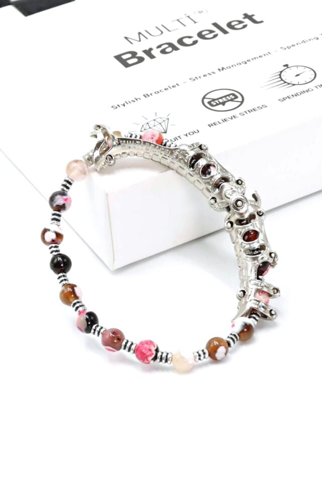 Multi Flex One renkli Akik taşı  Bileklik (ara boncuklu model)