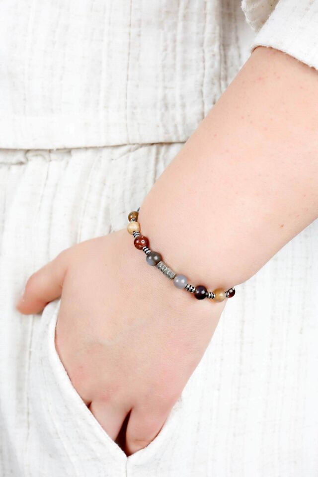 Multi Flex One karma Akik taşı  Bileklik (ara boncuklu model)