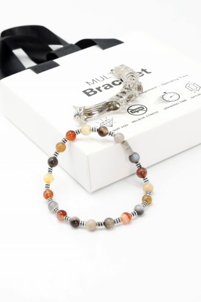 Multi Flex One karma Akik taşı  Bileklik (ara boncuklu model)