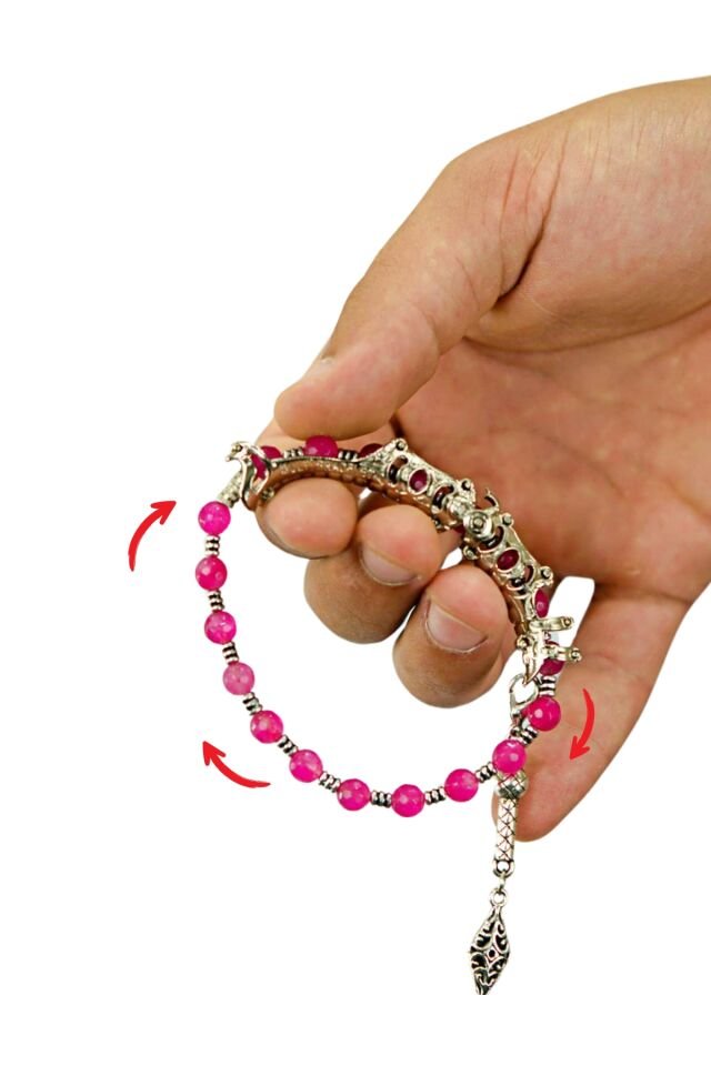 Multi Flex One  pembe Akik  taşı  Bileklik (ara boncuklu model)