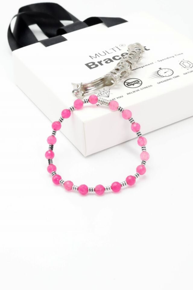 Multi Flex One  pembe Akik  taşı  Bileklik (ara boncuklu model)