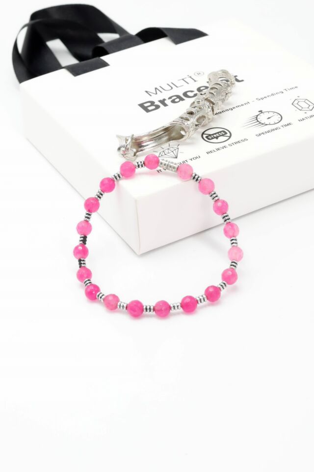 Multi Flex One  pembe Akik  taşı  Bileklik (ara boncuklu model)