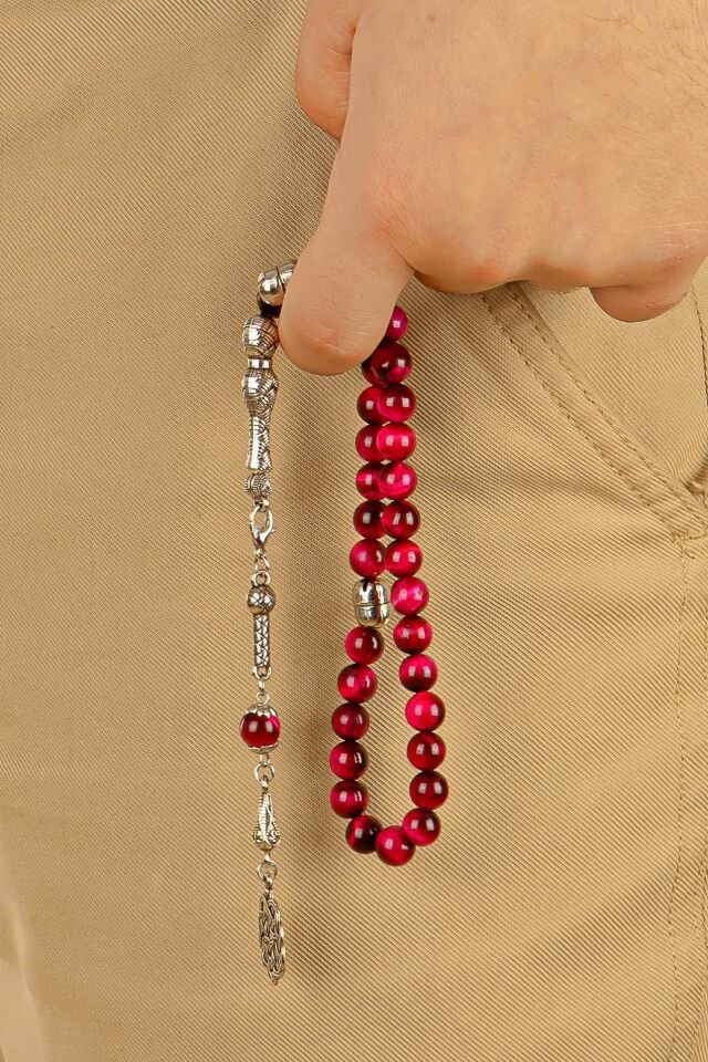 pembe Kaplan gözü taşı Multi Tespih