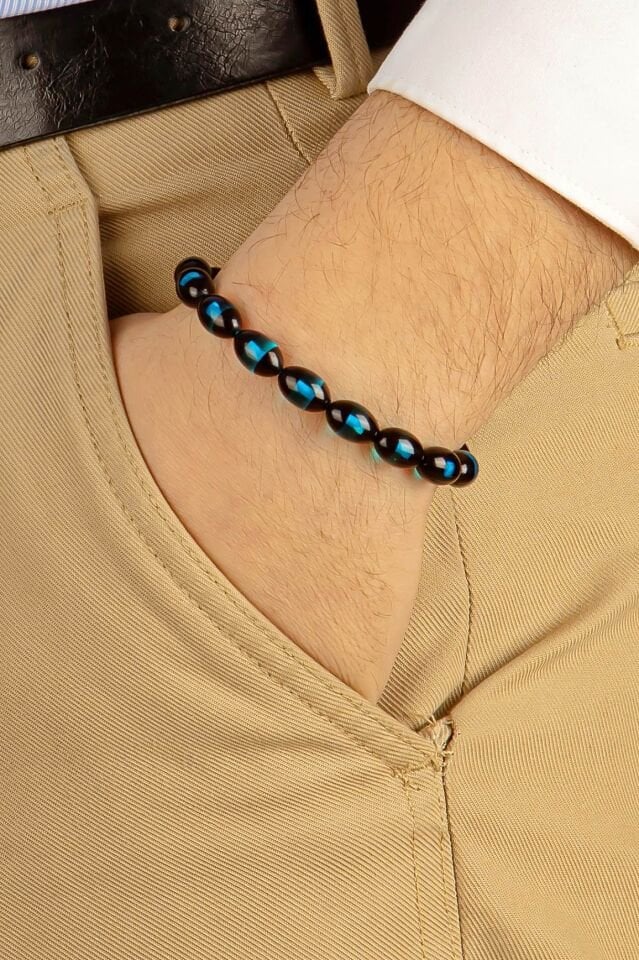 Mavi Sürmeli Toz Kehribar Multi Tespih