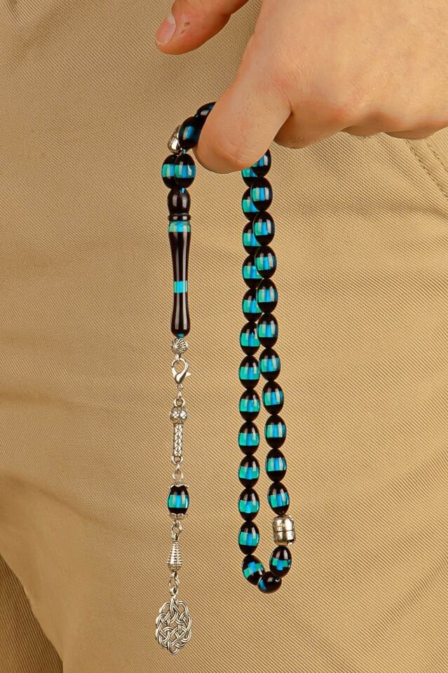 Mavi Sürmeli Toz Kehribar Multi Tespih