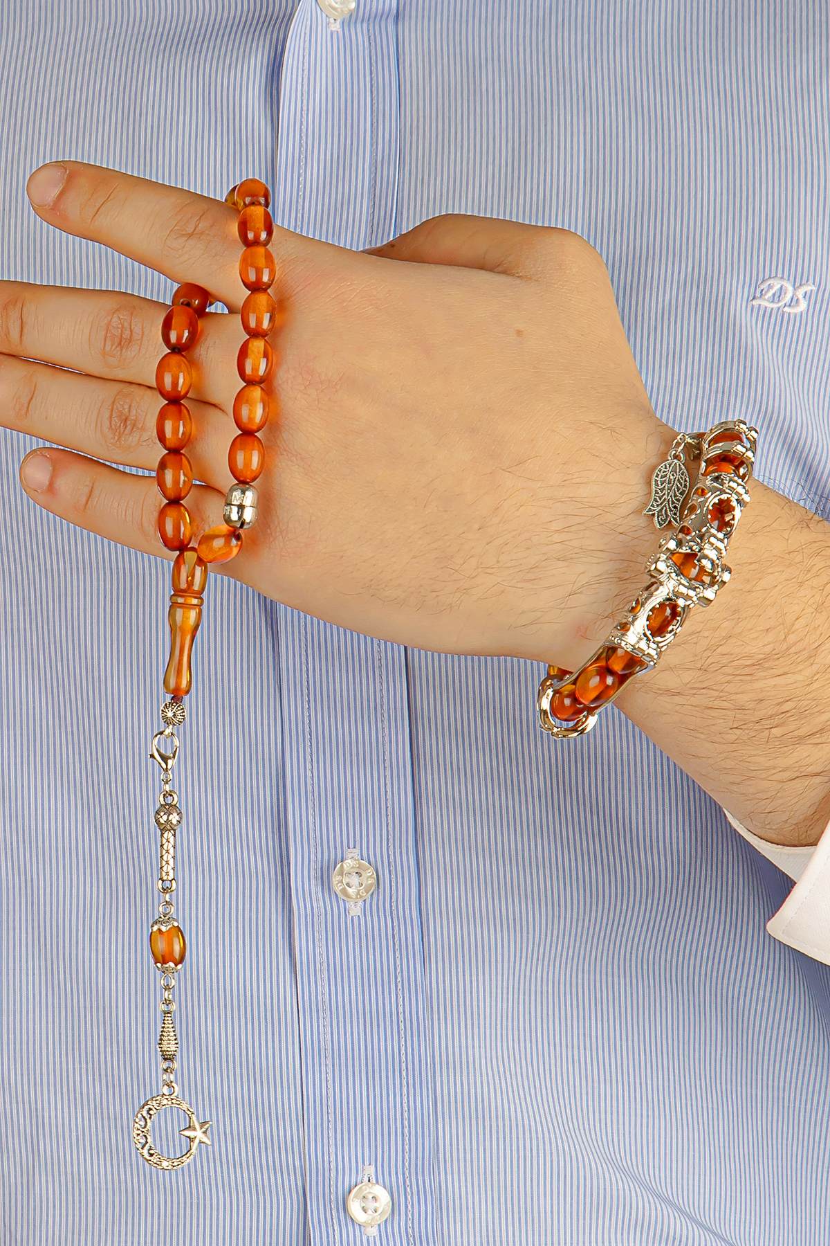 Turuncu toz kehribar Multi Tespih