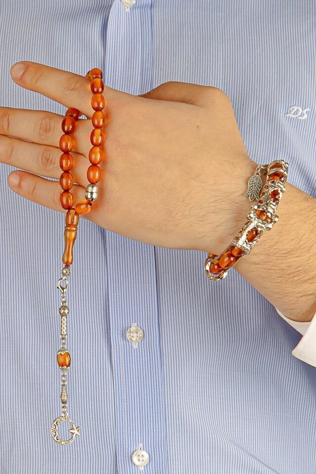 Turuncu toz kehribar Multi Tespih