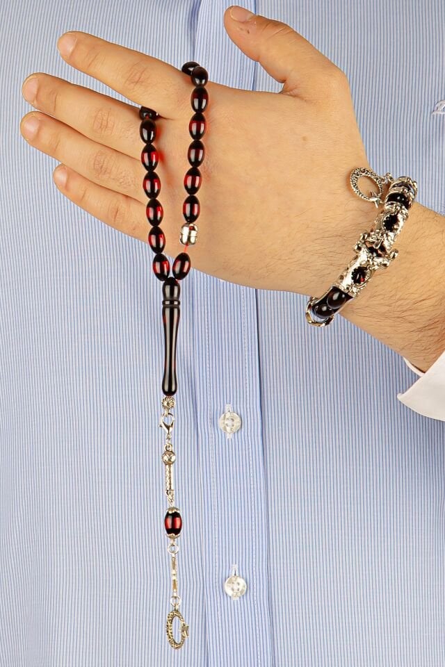 kırmızı sürmeli toz kehribar Multi Tespih