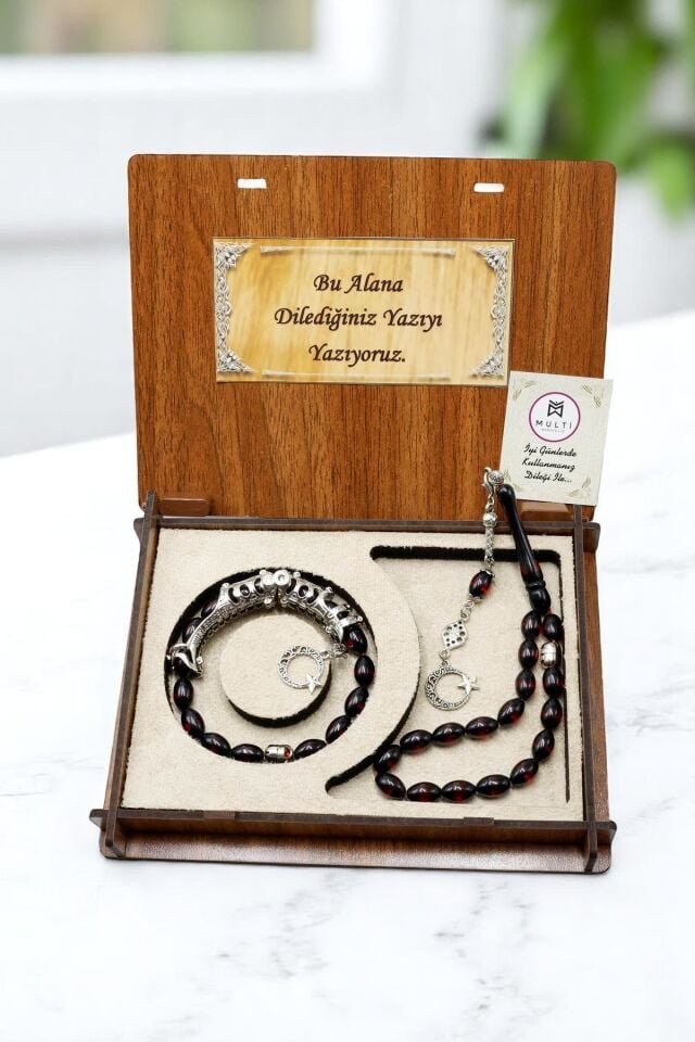 kırmızı sürmeli toz kehribar Multi Tespih