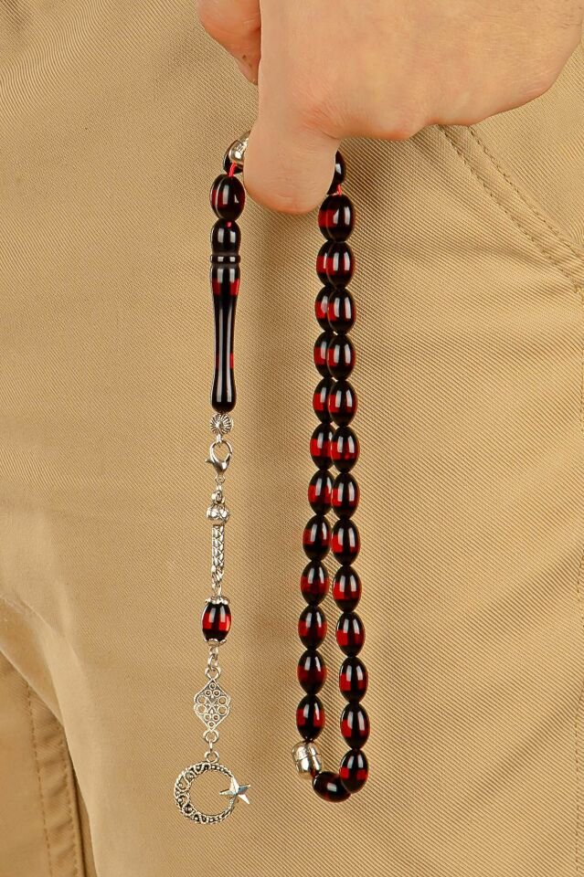 kırmızı sürmeli toz kehribar Multi Tespih