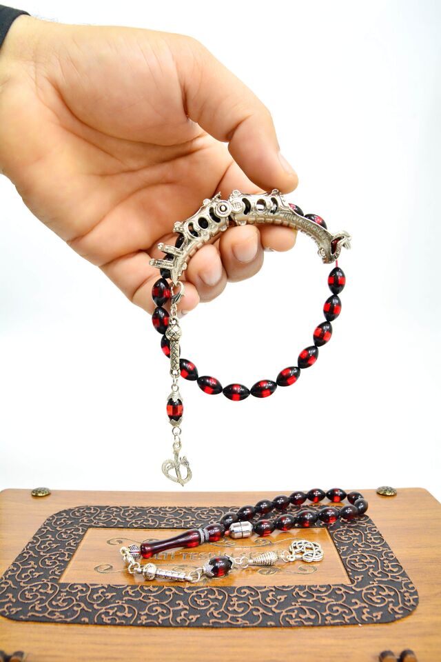 Kırmızı Sürmeli Toz Kehribar Multi Tespih