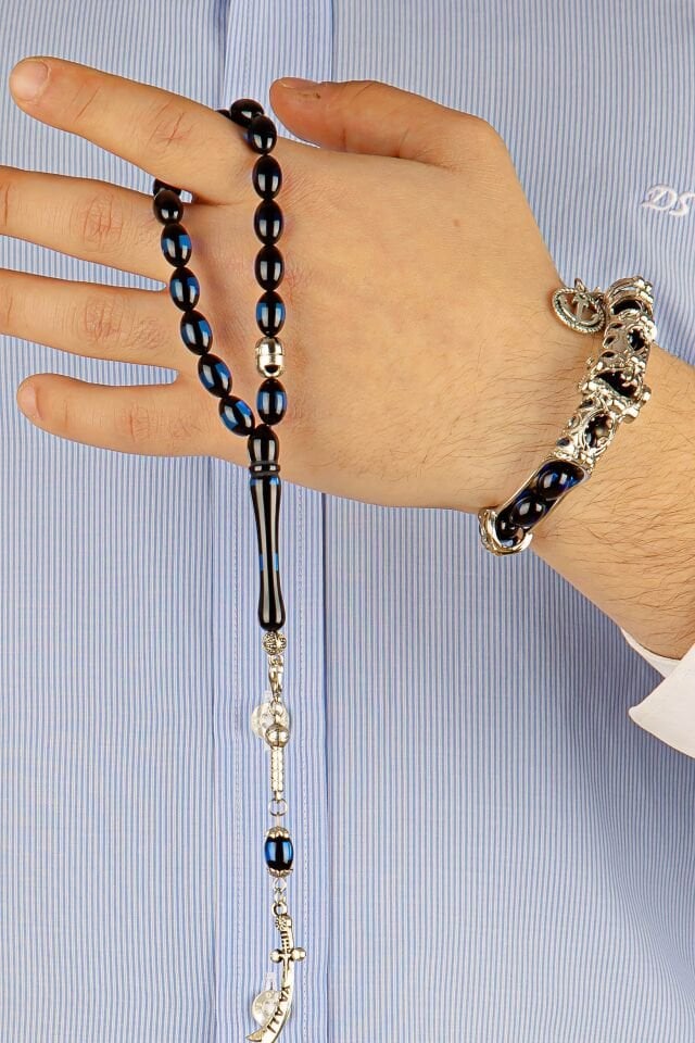 Lacivert Sürmeli Toz Kehribar Multi Tespih