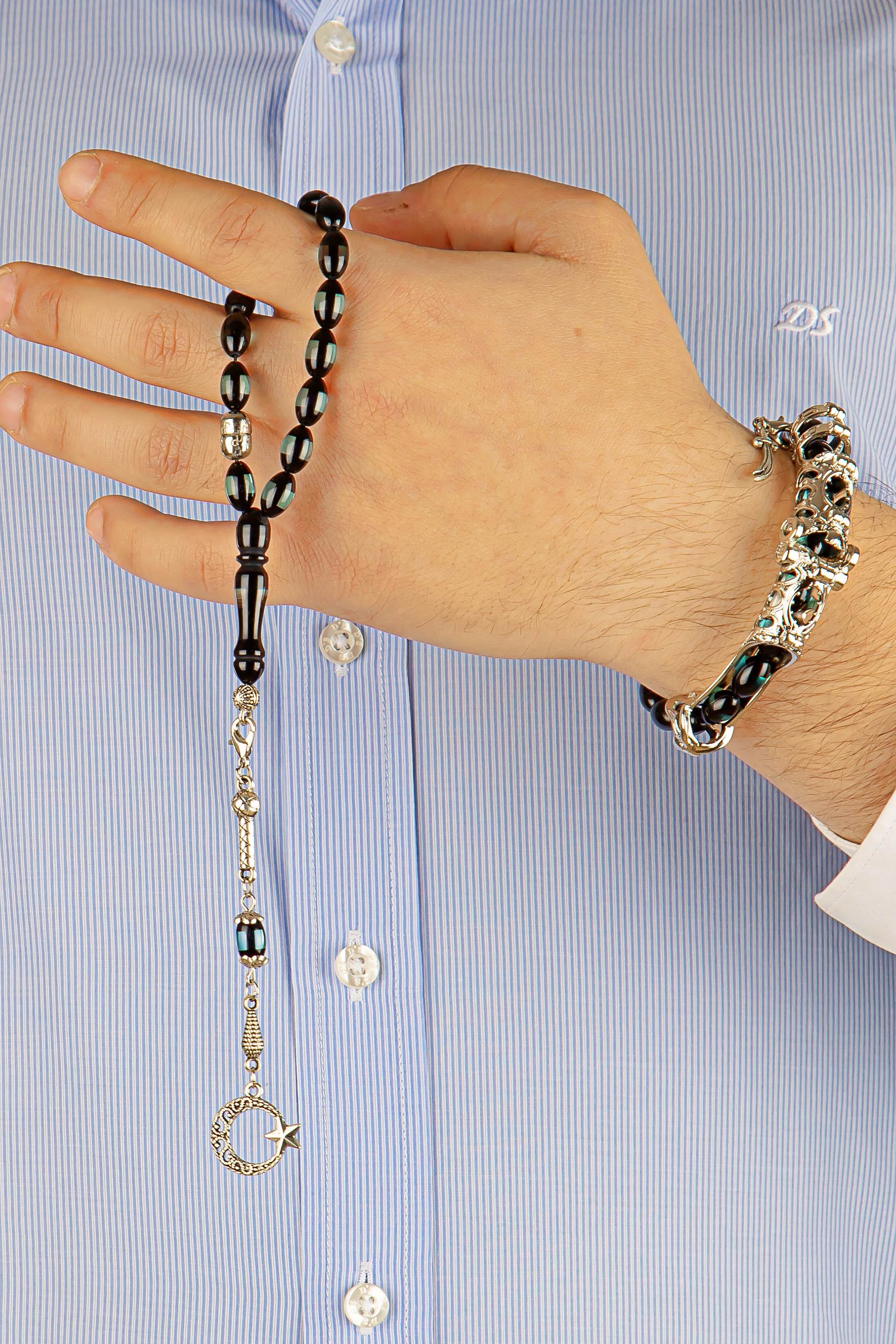 Mavi Sürmeli Toz Kehribar Multi Tespih