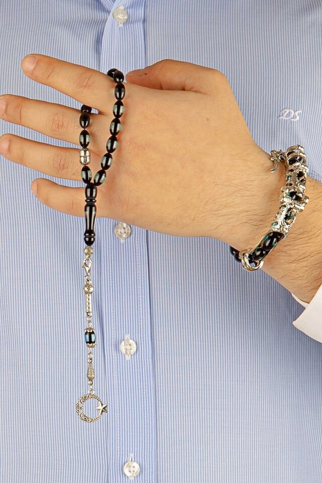 Mavi Sürmeli Toz Kehribar Multi Tespih