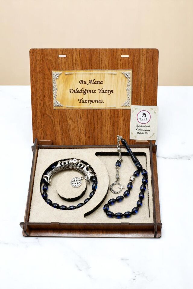 Mavi Sürmeli Toz Kehribar Multi Tespih