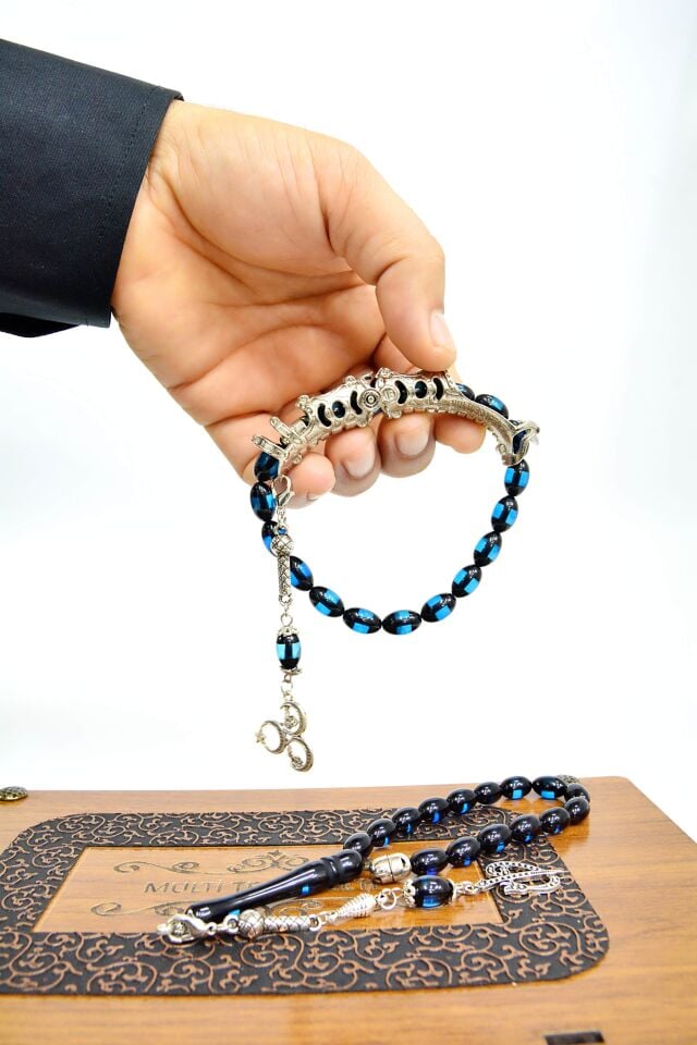 Mavi Sürmeli Toz Kehribar Multi Tespih