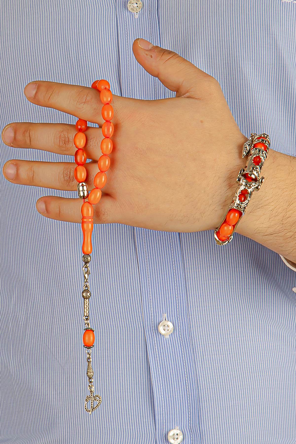 Portakal rengi toz kehribar Multi Tespih