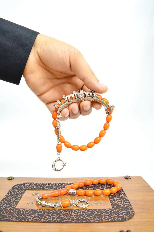 Portakal rengi toz kehribar Multi Tespih