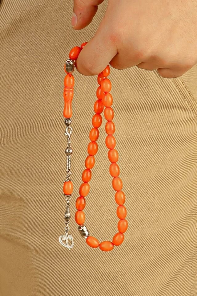 Portakal rengi toz kehribar Multi Tespih