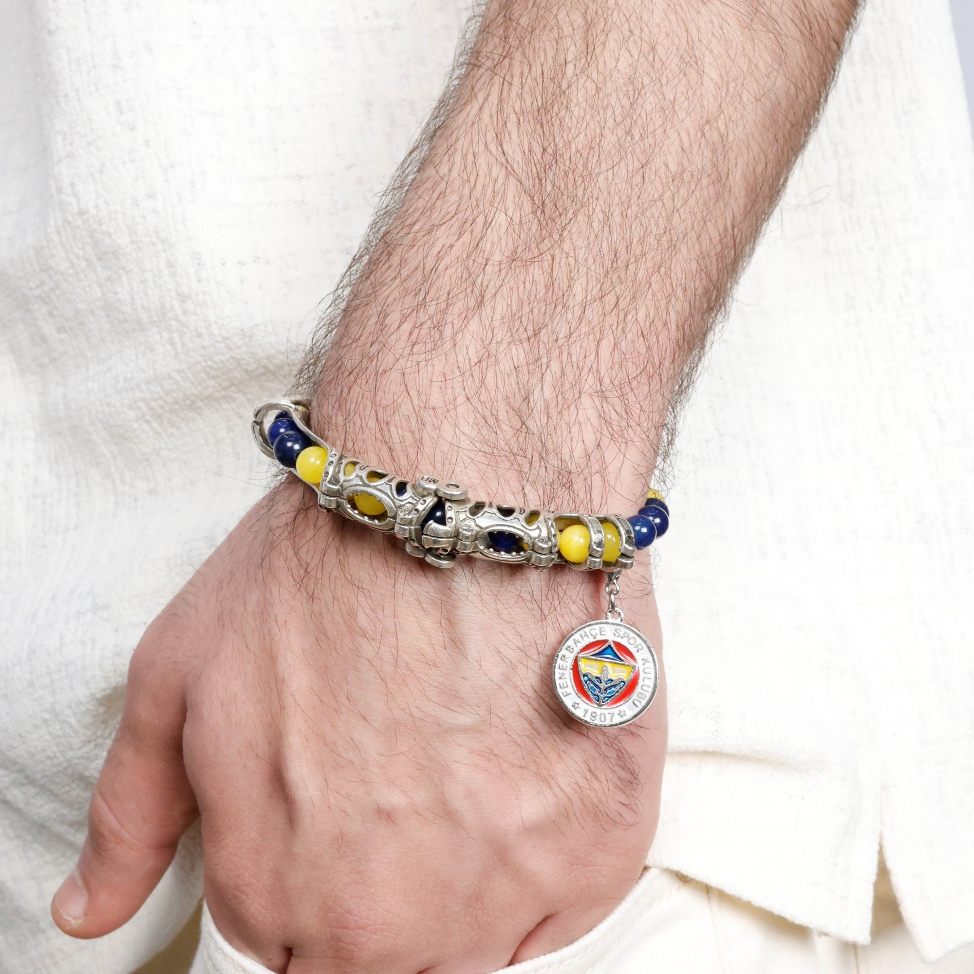 fenerbahçe taraftar yeşim doğal taşlı multi flex pro gümüş bileklik