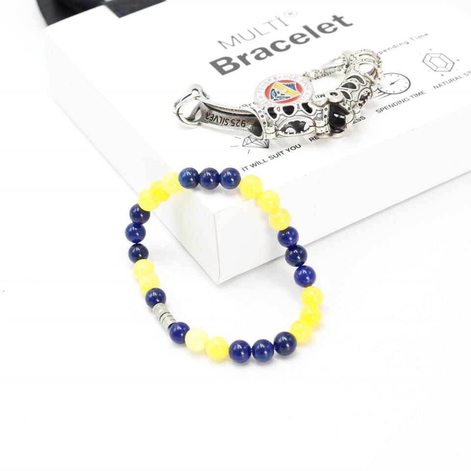 fenerbahçe taraftar yeşim doğal taşlı multi flex pro gümüş bileklik