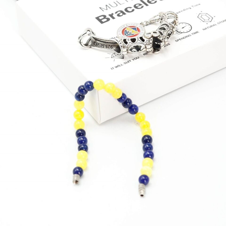 fenerbahçe taraftar yeşim doğal taşlı multi flex pro gümüş bileklik