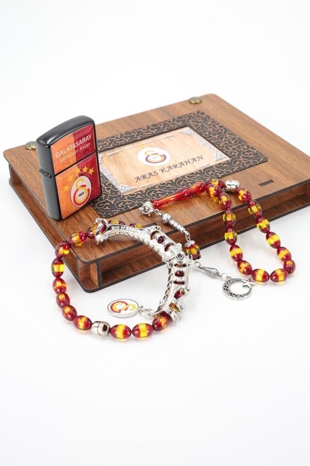 Sarı kırmızı Sürmeli Kehribar Multi Tespih + Zippo Çakmak