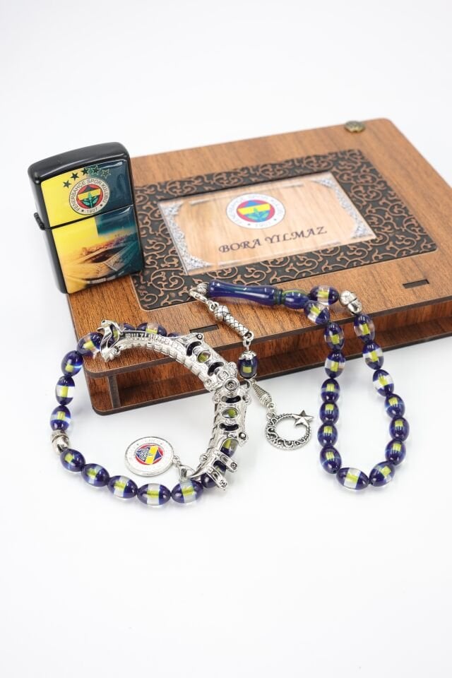 Sarı lacivert Sürmeli toz kehribar  + Zippo çakmak hediyeli Multi Tespih