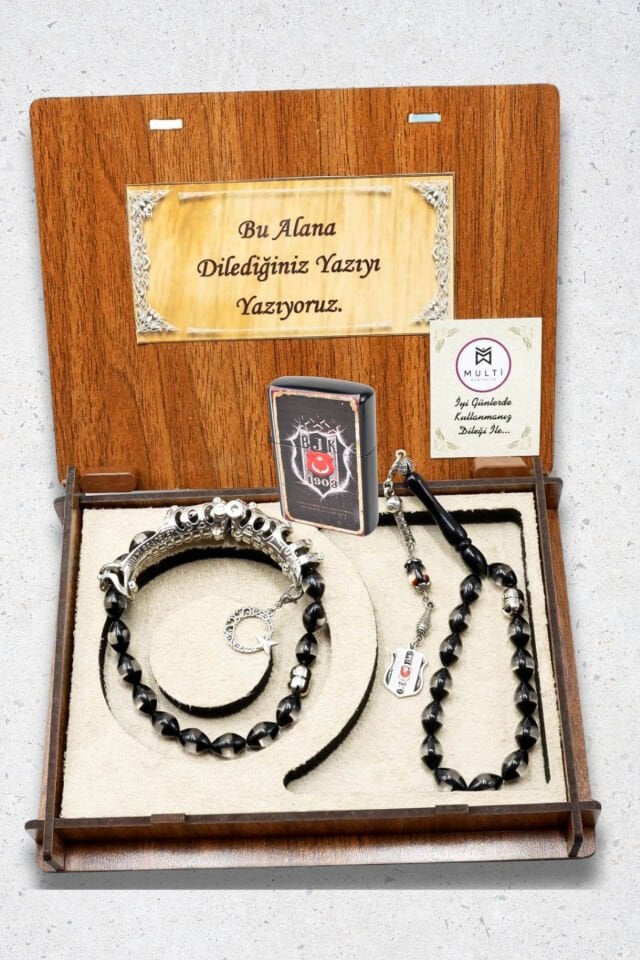 Beşiktaş Sürmeli Toz Kehribar  + beşiktaş zippo çakmaklı Multi Tespih