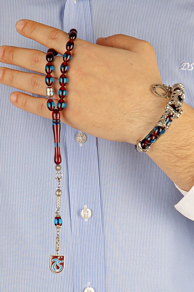 BORDO MAVİ SÜRMELİ KEHRİBAR MULTİ TESPİH + ZİPPO  ÇAKMAK