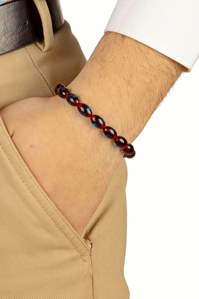 BORDO MAVİ SÜRMELİ KEHRİBAR MULTİ TESPİH + ZİPPO  ÇAKMAK