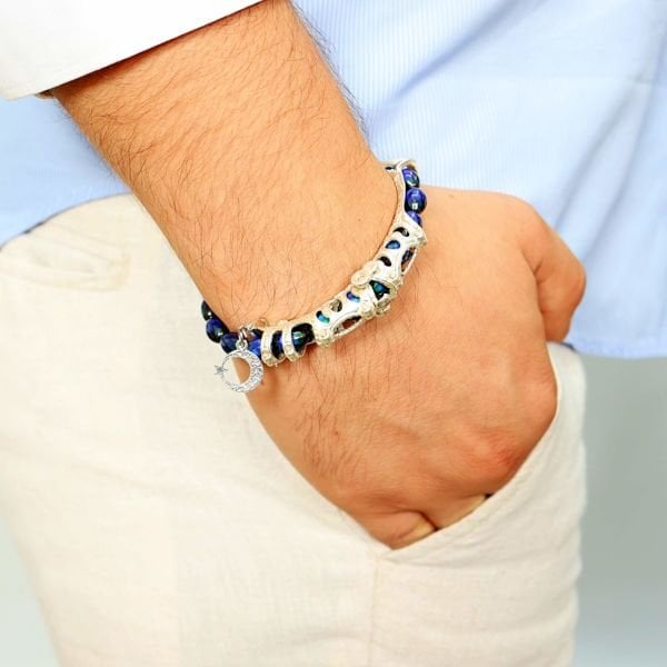 Gümüş tasarımlı his taşı multi stres bilekliği ( Taşlar kişi enerjisine göre renk değiştirir.)