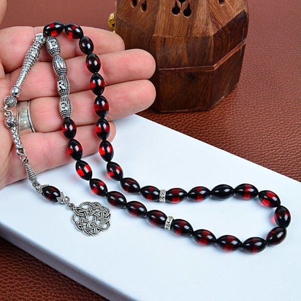 KİŞİYE ÖZEL İSİMLİ KIRMIZI SÜRMELİ KEHRİBAR TESPİH