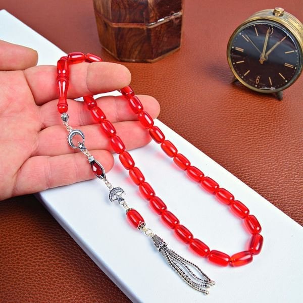 925 AYAR GÜMÜŞ PÜSKÜLLÜ ATEŞ KEHRİBAR TESPİH