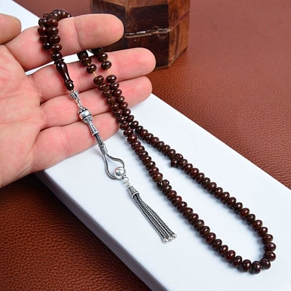 99' Lu Gümüş Püsküllü Sıkma Kehribar Tespih